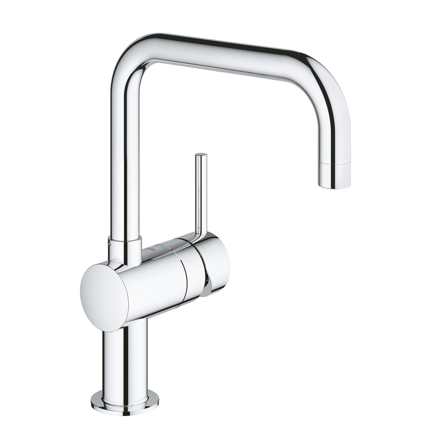 Baterie de bucatarie Grohe Minta 32488000, 3'8'', pipa medie, tip C, monocomanda, pivotanta, Crom