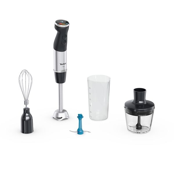 Mixer vertical Tefal Quickchef+ HB67E830, 1000 W, 20 viteze, Turbo, Tocator 500 ml, Pahar gradat 800 ml, Tel, Lame zdrobit gheata, Negru/Argintiu