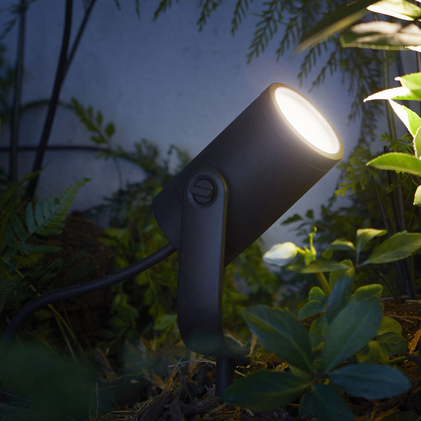Proiector LED RGB exterior Philips HUE Lily, unitate de baza, 8W, 640 lm, IP65, aluminiu, lumina ambientala alba si color, clasa energetica G