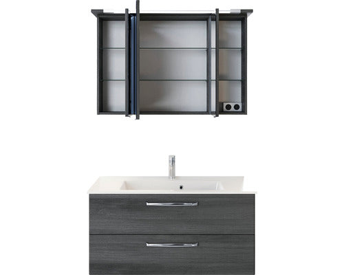 Set Mobilier Baie Pelipal Kumba 107, incl. Baza Lavoar, Lavoar si Oglinda cu Iluminare LED, Grafit