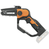 Mini fierastrau electric / mini drujba cu lant pe acumulator WORX WG324E.9, 20V, lungime lama 12cm, viteza lant 3.7 m/s, sistem automat de tensionare a lantului, fara acumulator si incarcator in setul de livrare