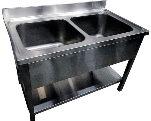 Spalator cu Polita si Doua Cuve, fara Picurator, 100x70x85 cm, Cuva 40x40x30 cm, Inox