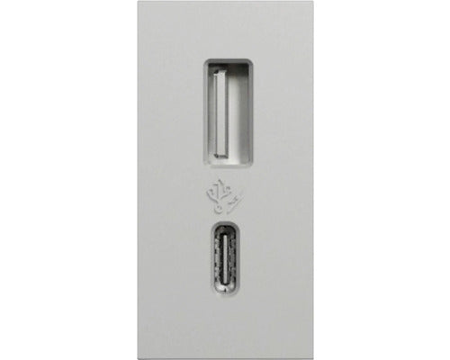 Priza Usb Dubla Schneider Unica Max. 2400 Mah 1x Usb Tip A+ 1x Usb Tip C, 1 Modul, Nuanta Aluminiu