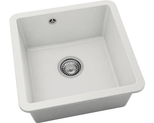 Chiuveta Bucatarie Cu O Cuva Fat Avangard 222 46x46 Cm Fara Picurator, Montare Sub Blat, Fatgranit Pure White