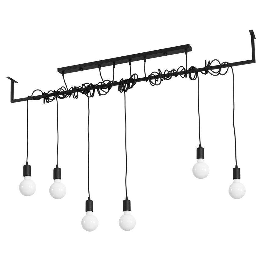 Candelabru Salamanca negru, tesatura/otel, 6 becuri neregulate, modern de interior