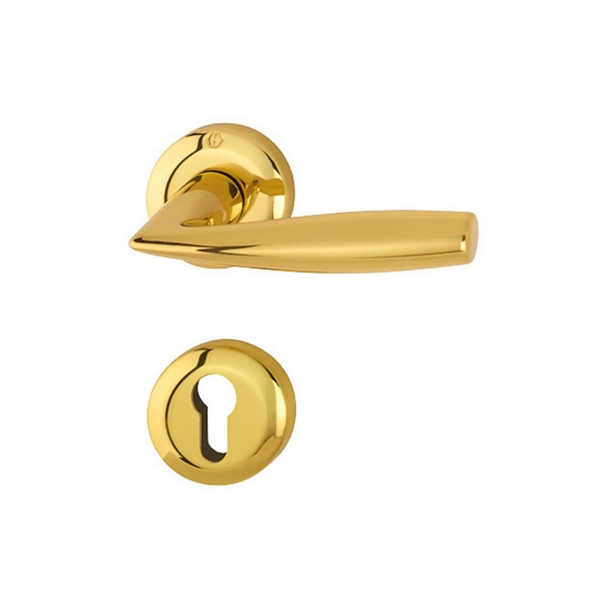 Maner usa interior, Hoppe Vitoria, cu rozeta pentru cilindru, material alama, auriu, 123x52mm