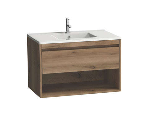 Set mobilier baie si lavoar (chiuveta) ceramic Woodart Esma 65 antic, soft close, cant ABS, PAL decor, 64.5x48x44.5 cm, Stejar Antic