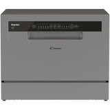 Masina de spalat vase compacta Candy Rapido CP 6E51LS, 6 seturi, 5 programe, Clasa E, Pornire intarziata, Program scurt 35', 55 cm, Argintiu
