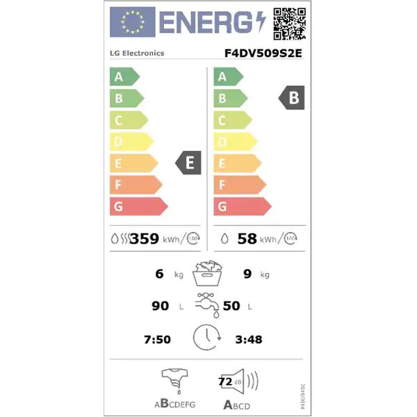 Masina de Spalat Rufe Frontala cu Uscator LG F4DV509S2E, Wi-Fi, 9/6 kg, 1400rpm, Clasa B/E, Alb