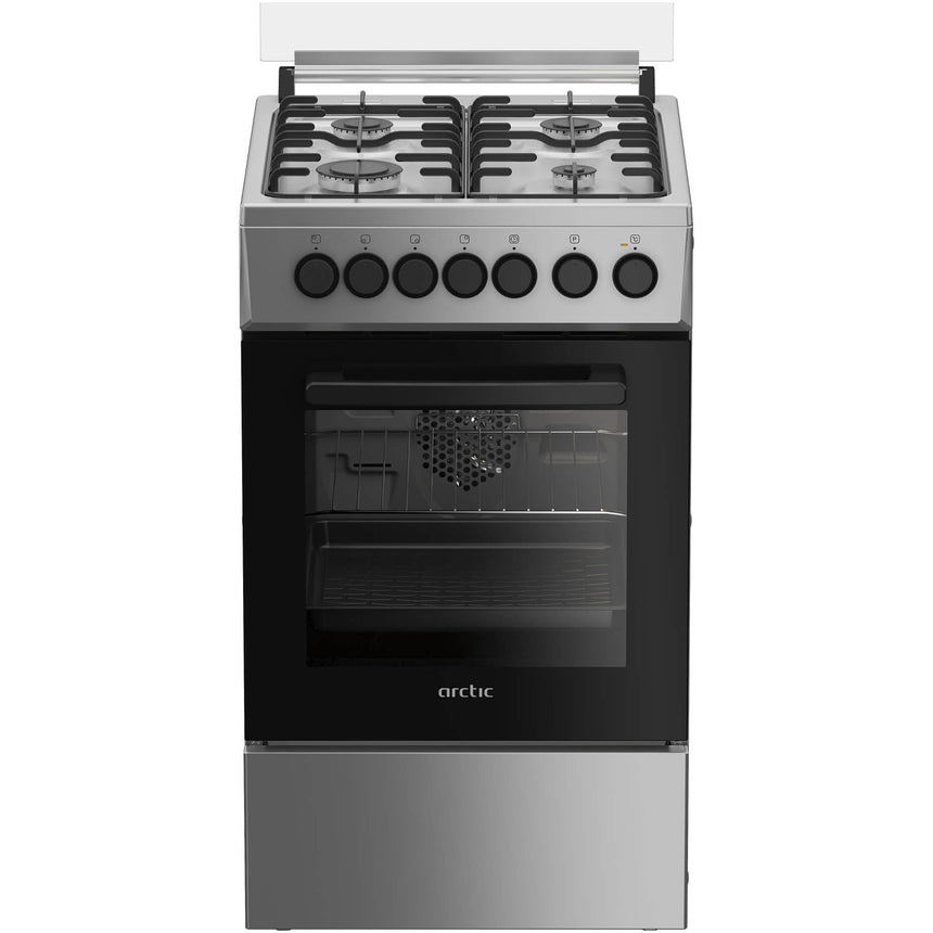 Aragaz Arctic AMG5612GTCLX, Mixt , 4 arzatoare cu eficienta ridicata, Cuptor Electric, 8 Functii, Autocuratate Catalitica, Aqua Drop Clean, Timer, Safty Plus, Clasa A, 50 cm, Inox