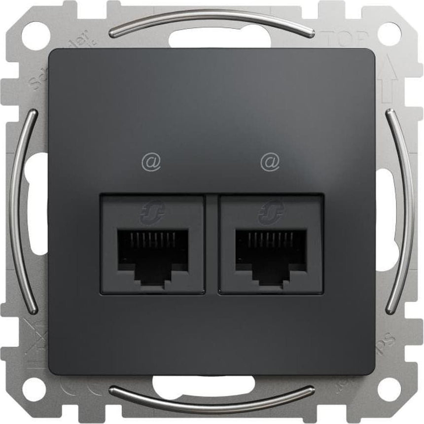 Priza TV, Schneider Electric, 2 x RJ45, Incastrat, 6UTP, Antracit