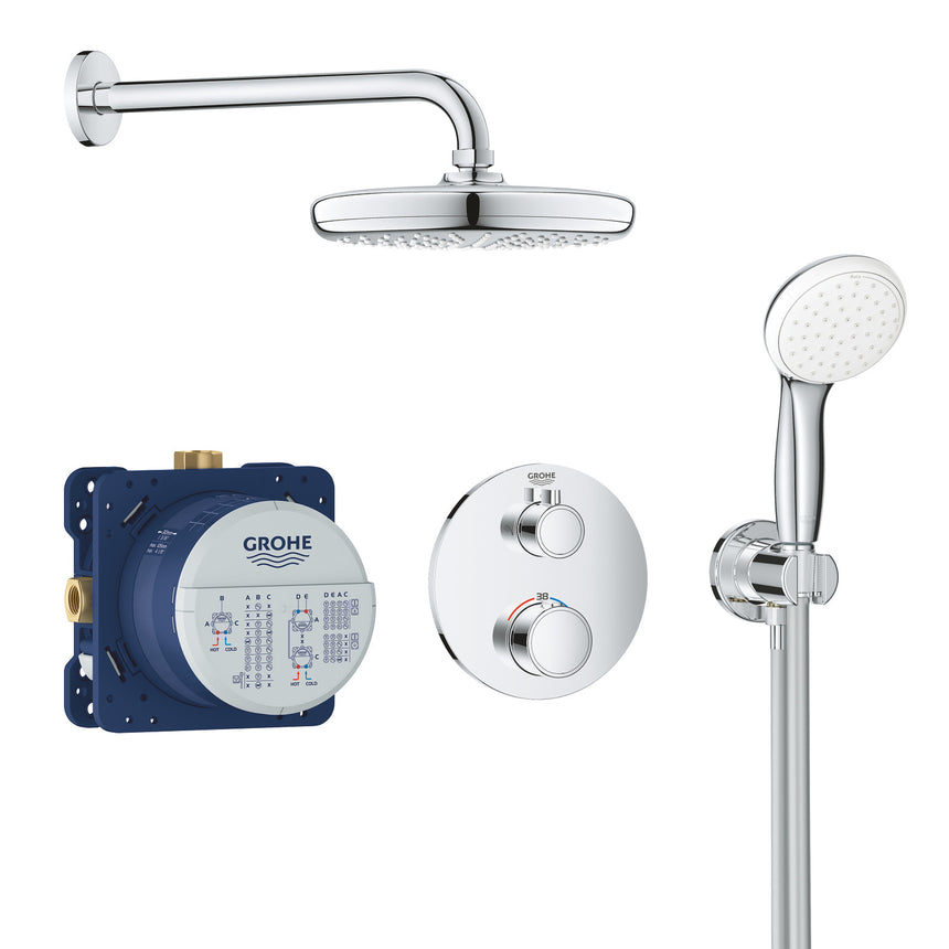 Sistem de dus Grohe Grohtherm 34727000, incastrat, termostat, 210 mm, para dus, furtun 1.5 m, crom