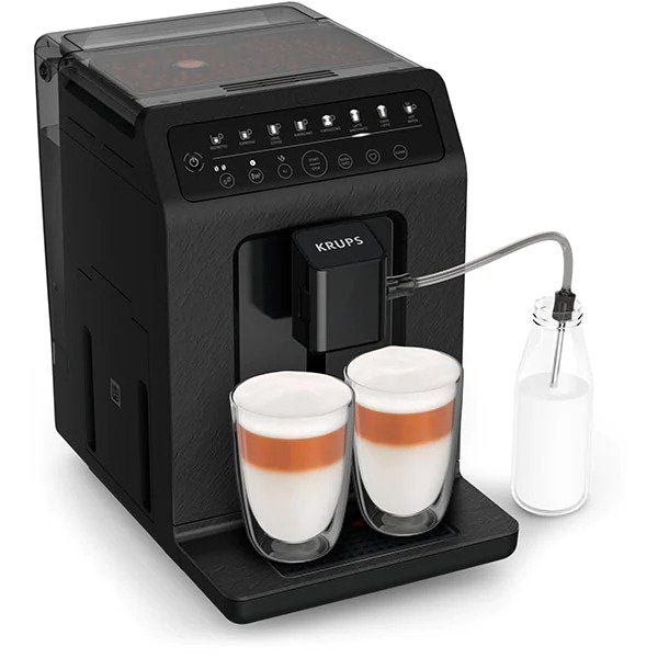 Espressor automat Krups Evidence Eco-Design EA897B10, 1450W, 15 bari, 8 retete de bauturi, rasnita metalica cu 5 setari, 3 trepte de temperatura, functie de abur&apa fierbinte, rezervor apa detasabil de 2.3L, functie One-Touch-Cappuccino, negru