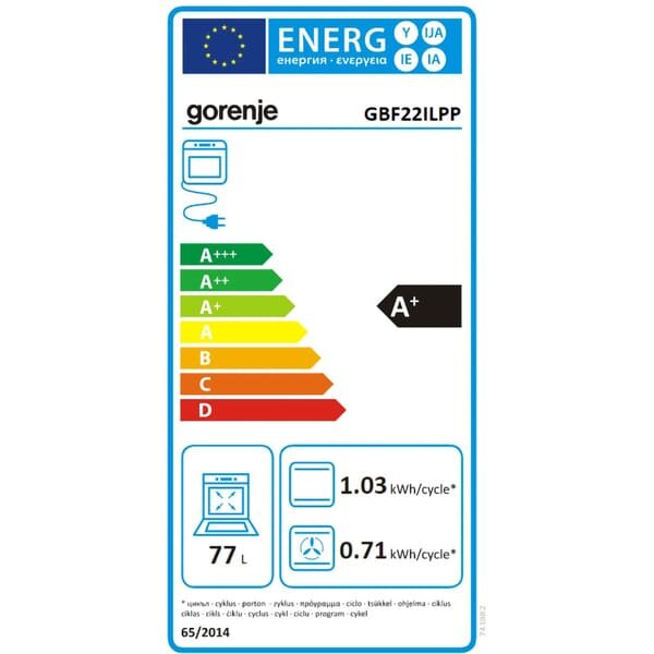 Cuptor Incorporabil GORENJE GBF22ILPP, Electric, Autocuratare Pirolitica, 77 l, Clasa A+, Negru