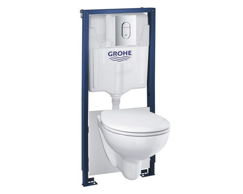 Set WC Grohe 5 in 1 Solido, Vas WC Suspendat, Rezervor Incastrat, Capac WC si Clapeta Actionare, Alb