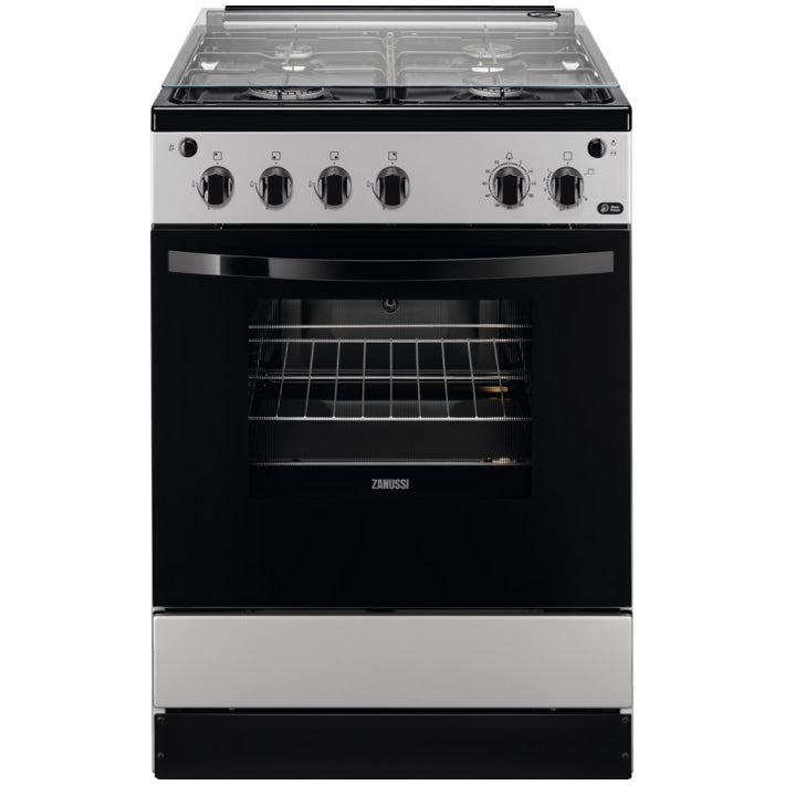 Aragaz Zanussi ZCG612H1SA, 4 arzatoare, Gaz, Aprindere electrica, Grill, 60 cm, Argintiu