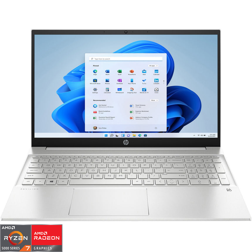 Laptop HP Pavilion 15-eh1028nq cu procesor AMD Ryzen™ 7 5700U, 15.6" Full HD Touch, 16 GB, 512GB SSD, AMD Radeon Graphics, Windows 11 Home, Natural Silver