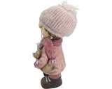Decoratiune Lafiora Baiat Cu Felinar Din Piatra Artificiala H 42 Cm Roz