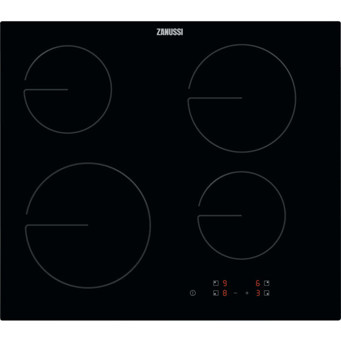 Plita incorporabila Zanussi ZHRN641K, Vitroceramica, 4 zone de gatit, Control touch, Oprire automata, 60 cm, Negru