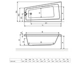 Cada de Baie Asimetrica pe Colt, Radaway Evia, 150x80,5x42,50 cm, Colt, Stanga, Acril, Alb, WA1-44-150x080L