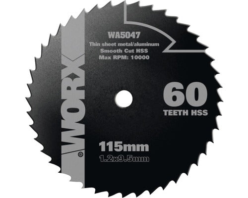 Disc Debitare Worx Wa5047 Ø115x1,2x9,5 Mm, 60 Dinti, Pentru Fierastraie Circulare Mini