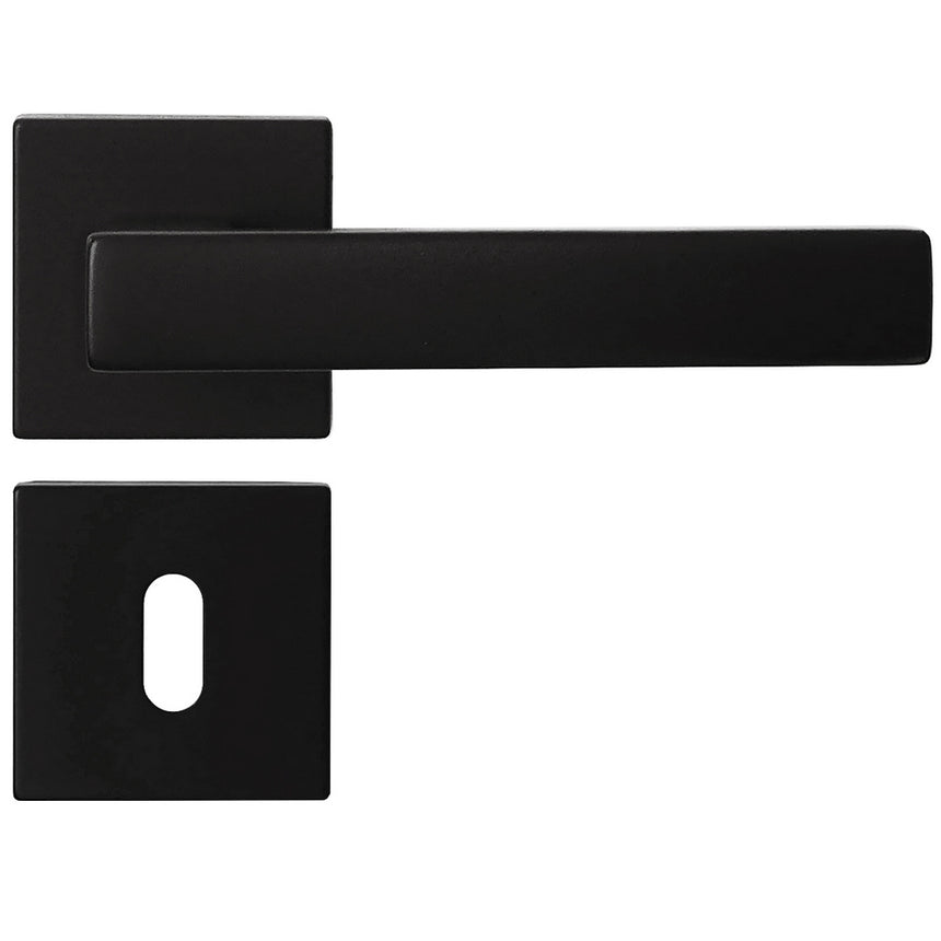 Maner usa interior, Verofer Clio, cu rozeta patrata pentru cheie, culoare negru mat, material zamac, 124x50mm