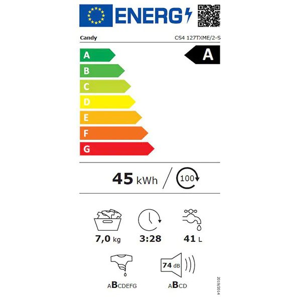 Masina de spalat rufe frontala CANDY CS4 127TXME/2-S, 7 kg, 1200rpm, Clasa A, Alb