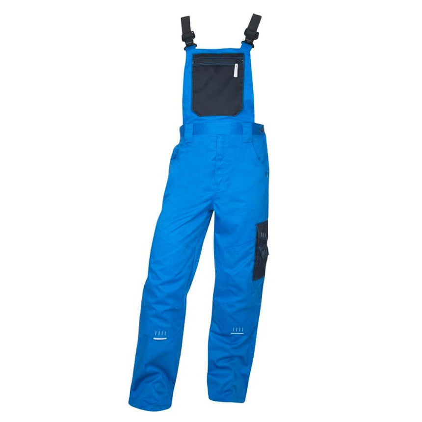 Pantaloni de lucru cu pieptar 4TECH, culoare albastru - negru, marimea 52