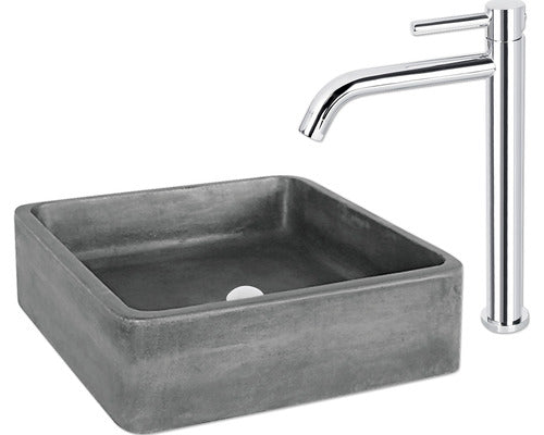 Lavoar patrat, montaj pe blat, dimensiune 40 x 40 cm, fabricat din ciment, culoare antracit
