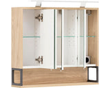 Dulap Baie cu Oglinda Limone 3 Usi, Iluminare LED, PAL, 70x68 cm, Stejar Deschis