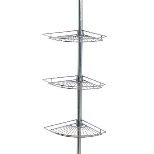 Etajera cu 3 rafturi de colt telescopica pentru baie sau dus, Frandis, inaltime maxima 276 cm, metal cromat