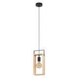 Pendul vintage EGLO FAMBOROUGH 43413, E27 1X40W IP20, Otel Negru, Lemn natur