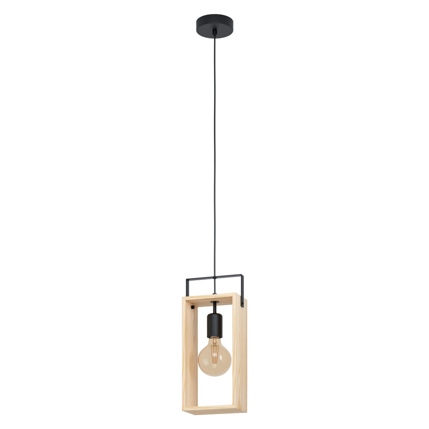 Pendul vintage EGLO FAMBOROUGH 43413, E27 1X40W IP20, Otel Negru, Lemn natur