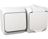 Intrerupator cap-scara simplu & Priza Schneider Cedar Plus WDE000504, IP44 alb, montaj aplicat orizontal
