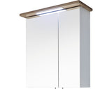 Dulap baie cu oglinda PELIPAL Noventa, 2 usi, iluminare LED, PAL, 72x60 cm, alb lucios/stejar, IP 44