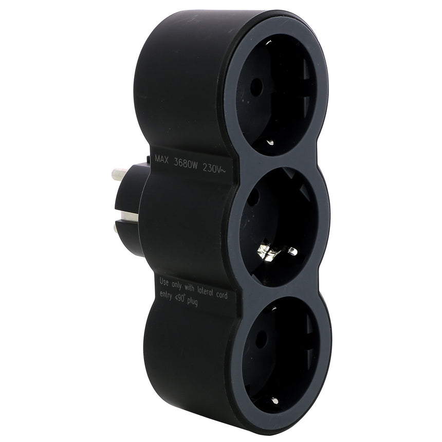 Adaptor priza Legrand Revolution L694519, 3 prize frontale, 16A, Negru/Gri