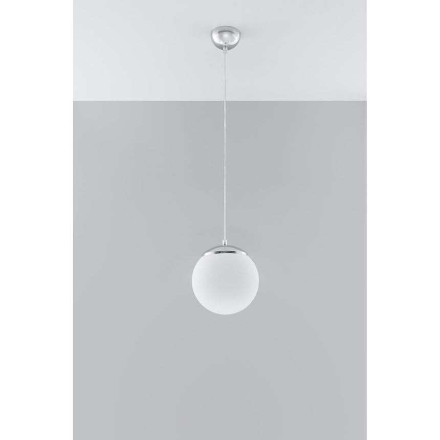 Lampa suspendata Ugo alb/crom otel/sticla 1 bec minge minimalist de interior