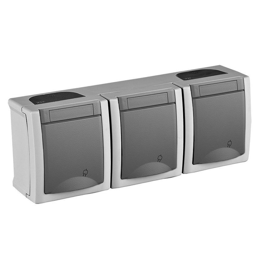 Priza tripla cu impamantare IP54 Pacific Panasonic, PT, gri