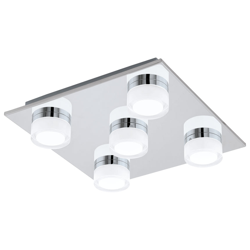 Plafoniera Romendo 1, EGLO, 96544, LED, 5x7.2W, 2850 lm, 3000K lumina calda, otel, crom, sticla, 32 x 32 x 7 cm, IP44
