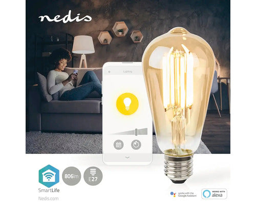 Bec Vintage Led Variabil Nedis E27 7w, Glob Para St64, Durata De Viata 10.000 H, Lumina Calda, Conexiune Wifi