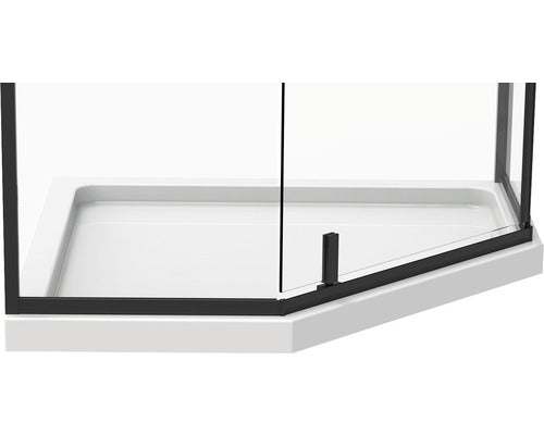 Paravan de dus pentagonal Belform Infinity 27CB2934, 1 usa batanta, geam 6mm, cu dungi negre, profil negru mat, 90x90x200 cm
