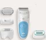 Epilator, Braun, SES5-610 Wet & Dry, 28 pensete, timp de functionare 30 minute, prindere anti-alunecare, 2 trepte de viteza, Alb/Albastru