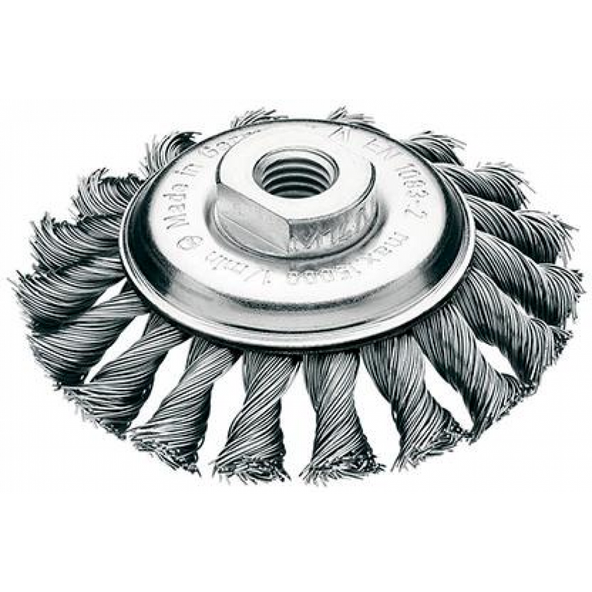 Perie conica, otel 100x12mm, sarma impletita. 0,5 mm