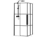 Paravan de dus patrat Belform Infinity 27CB1814, 2 usi culisante, geam 6mm, cu dungi negre, profil negru mat, 80x80x200 cm
