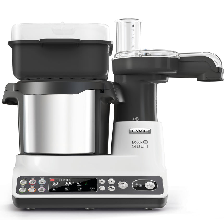 Robot de bucatarie KENWOOD cu functie gatire kCook Multi CCL401WH, 1500W, vas 4.5 l, 6 programe gatit, 12 trepte viteza, 6 accesorii, alb-negru