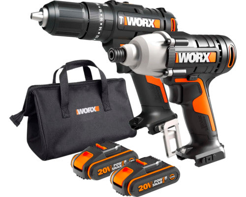 Set Masina De Gaurit Cu Percutie Worx Wx370 20v Max. 50nm Si Masina De Gaurit Cu Impact Worx Wx291, cu 2 Acumulatori