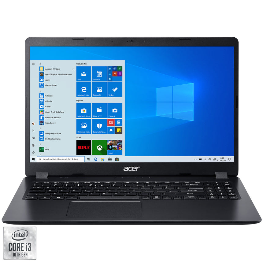 Laptop Acer Aspire 3 A315-56 cu procesor Intel® Core™ i3-1005G1 pana la 3.40 GHz, 15.6", Full HD, 8GB, 256GB SSD, Intel UHD Graphics, Windows 10 Home S, Black