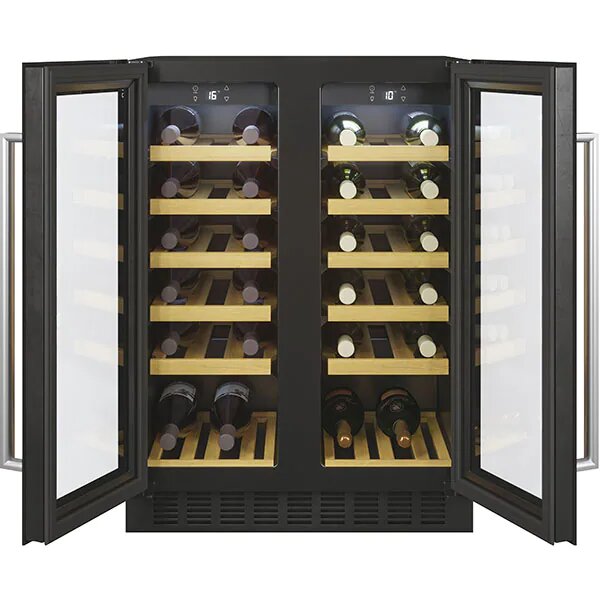 Vitrina de vinuri incorporabia Candy CCVB 60D/1, 38 sticle, H 82 cm, Rafturi lemn, Display, Wi-Fi, 2 zone, Clasa G, Negru