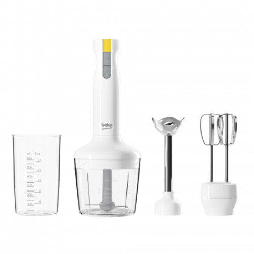 Set blender de mana Beko HBA62721W, 700W, 0.5 l, 2 trepte, 4 functii, 2 cutite, alb
