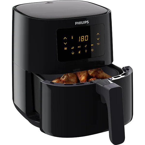 Friteuza cu aer cald Philips Airfryer Essential Collection HD9252/90 compact digital, capacitate 4.1 L, afisaj digital, 7 setari presetate (cartofi congelati, carne, peste, functie de mentinere la cald si multe altele), Curatare usoara